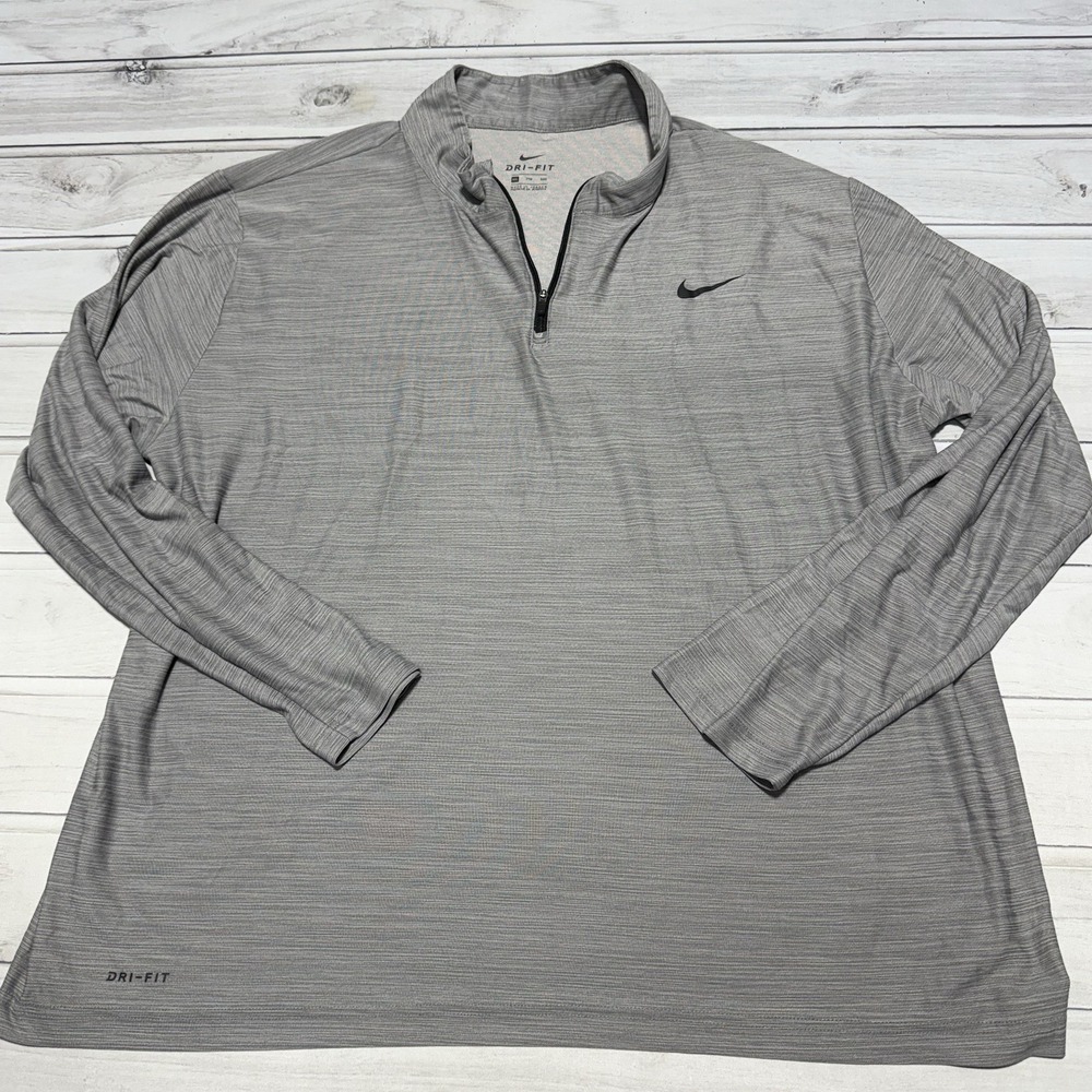 Nike 1/4 Zip Pullover Mens 2XL Gray Dri-FIT Long Sleeve Top 940177-027